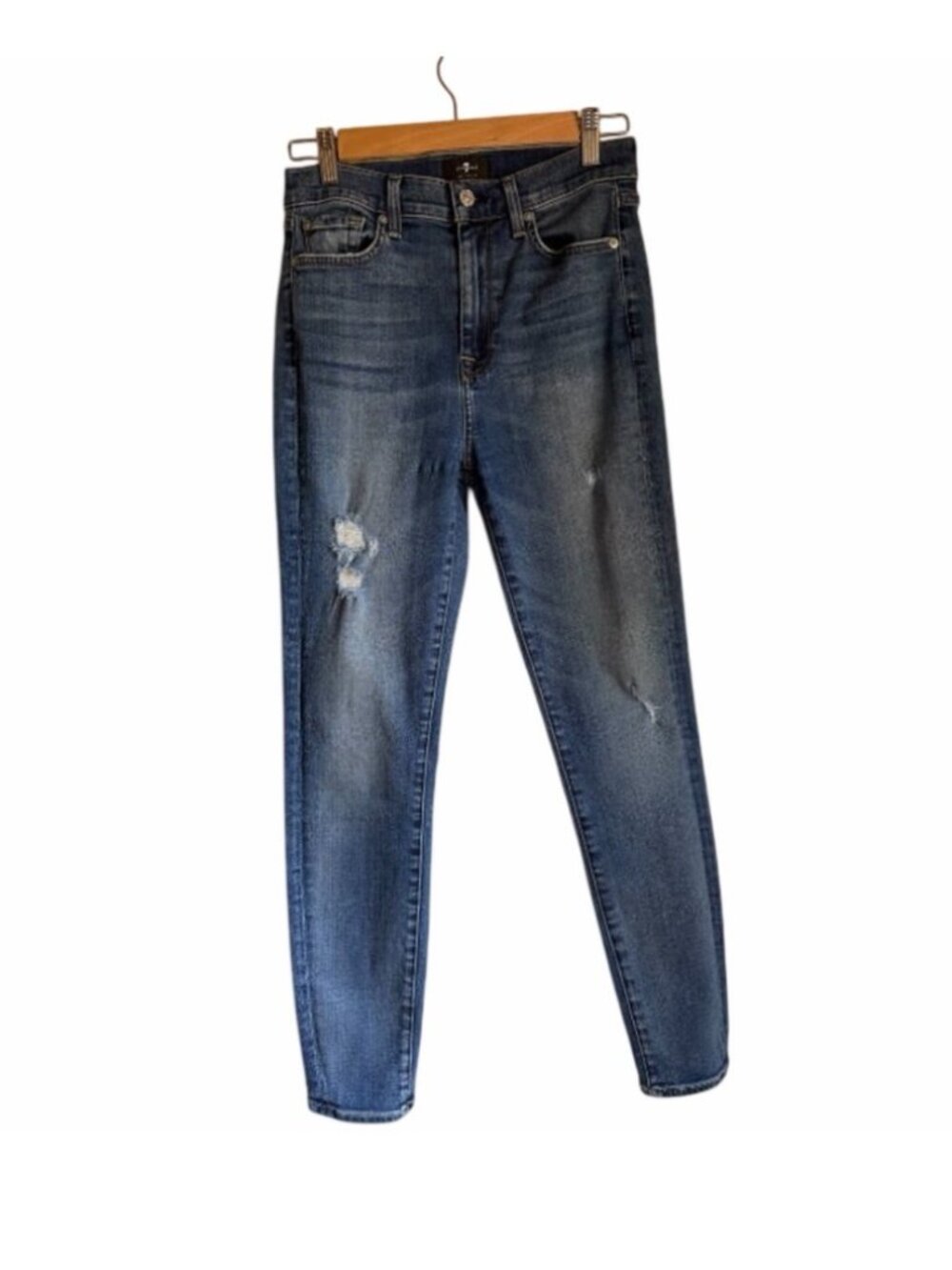 7 For All Mankind High Waist Skinny Jeans Size 27 Distressed Denim